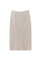 Bayan Bej Yüksek Bel Yırtmaçlı Etek