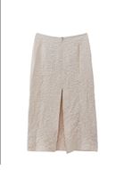 Bayan Bej Yüksek Bel Yırtmaçlı Etek