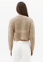 Bayan Bej Ajurlu Sıfır Yaka Crop Kazak