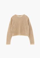 Bayan Bej Ajurlu Sıfır Yaka Crop Kazak