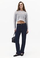 Bayan Gümüş Ajurlu Sıfır Yaka Crop Kazak