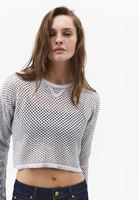 Bayan Gümüş Ajurlu Sıfır Yaka Crop Kazak