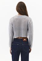 Bayan Gümüş Ajurlu Sıfır Yaka Crop Kazak