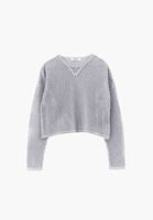 Bayan Gümüş Ajurlu Sıfır Yaka Crop Kazak