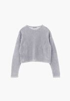 Bayan Gümüş Ajurlu Sıfır Yaka Crop Kazak