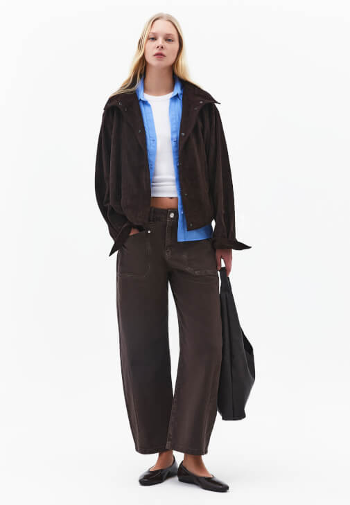 Kahverengi Orta Bel Barrel-Fit Pantolon