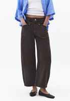 Bayan Kahverengi Orta Bel Barrel-Fit Pantolon