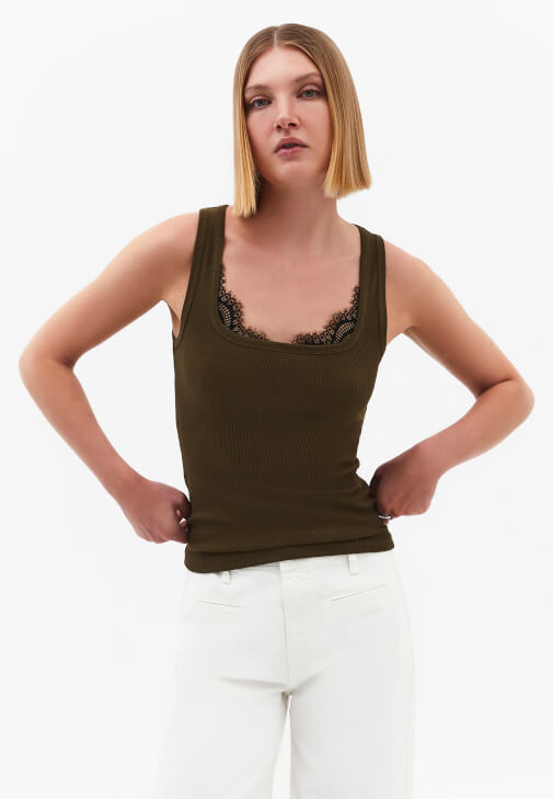 Yeşil Dantel Detaylı Atlet