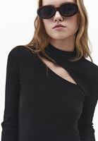 Bayan Siyah Cut-Out Detaylı Tişört