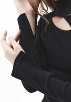 Bayan Siyah Cut-Out Detaylı Tişört