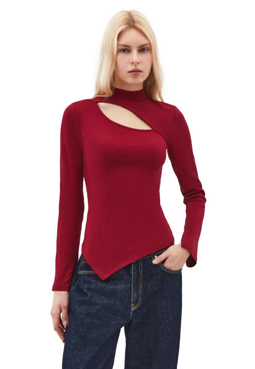 Kırmızı Cut-Out Detaylı Tişört