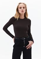 Bayan Kahverengi Pamuklu Sıfır Yaka Tişört