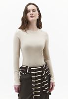 Bayan Bej Pamuklu Sıfır Yaka Tişört