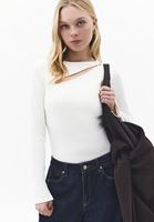 Bayan Krem Cut-Out Detaylı Tişört