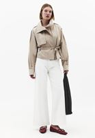 Bayan Bej Ultra Yüksek Bel Wide-Leg Pantolon