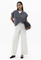 Bayan Krem Ultra Yüksek Bel Wide-Leg Pantolon