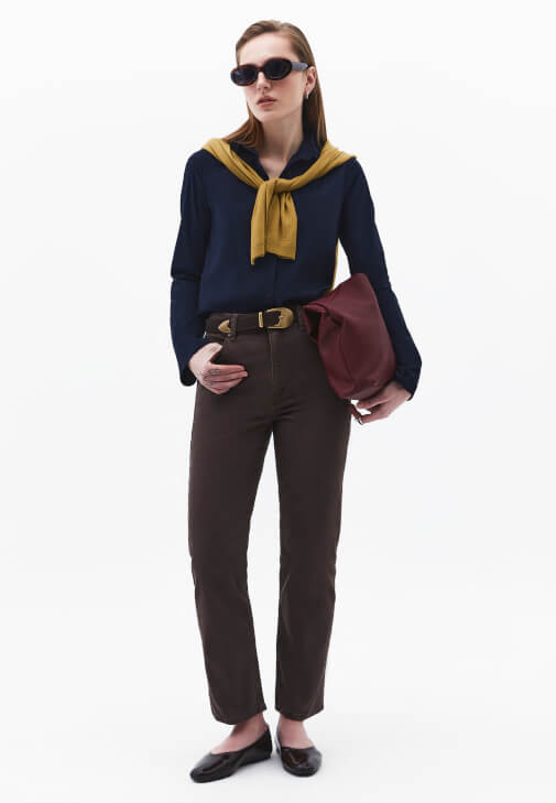 Kahverengi Ultra Yüksek Bel Straight-Fit Pantolon