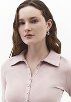 Bayan Pembe Polo Yaka Düğmeli Tişört