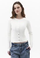 Bayan Krem Düğme Detaylı Tişört