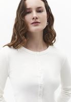 Bayan Krem Düğme Detaylı Tişört