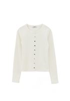 Bayan Krem Düğme Detaylı Tişört