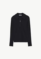 Bayan Siyah Polo Yaka Fermuarlı Tişört