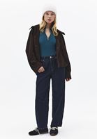 Bayan Mavi Polo Yaka Fermuarlı Tişört