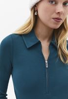 Bayan Mavi Polo Yaka Fermuarlı Tişört