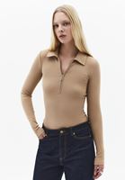 Bayan Bej Polo Yaka Fermuarlı Tişört