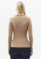 Bayan Bej Polo Yaka Fermuarlı Tişört