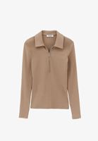 Bayan Bej Polo Yaka Fermuarlı Tişört