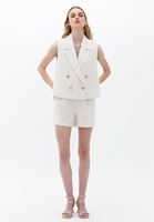 Bayan Bej Pamuklu Düğme Detaylı Yelek