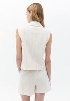 Bayan Bej Pamuklu Düğme Detaylı Yelek