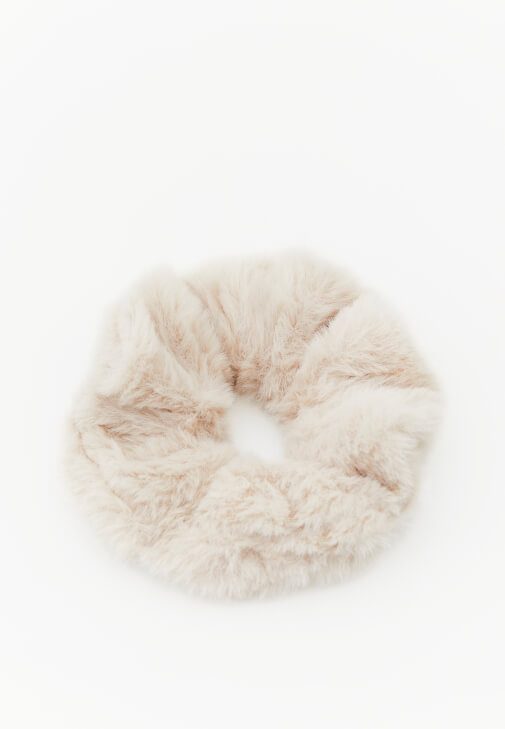 Krem Peluş Lastikli Saç Tokası