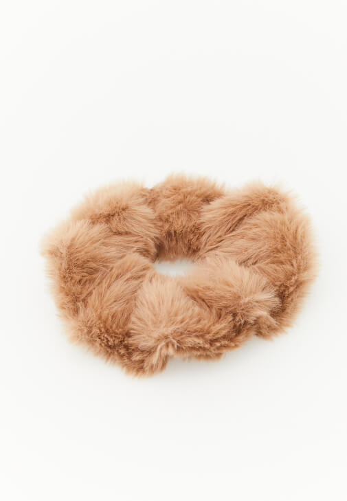 Bej Peluş Lastikli Saç Tokası