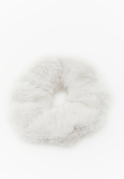 Beyaz Peluş Lastikli Saç Tokası