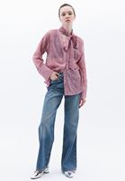 Bayan Lila İşleme Detaylı Oversize Gömlek