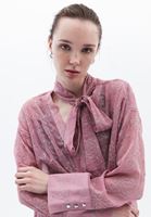 Bayan Lila İşleme Detaylı Oversize Gömlek