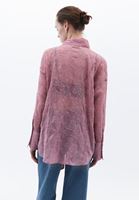 Bayan Lila İşleme Detaylı Oversize Gömlek