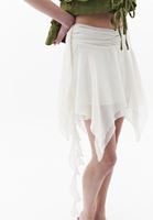 Bayan Krem Asimetrik Kesim Mini Etek