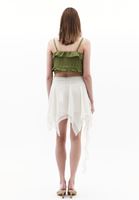 Bayan Krem Asimetrik Kesim Mini Etek