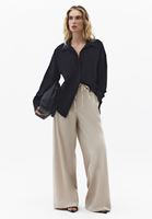 Bayan Bej Yüksek Bel Wide-Leg Pantolon