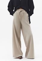 Bayan Bej Yüksek Bel Wide-Leg Pantolon