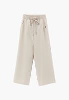 Bayan Bej Yüksek Bel Wide-Leg Pantolon