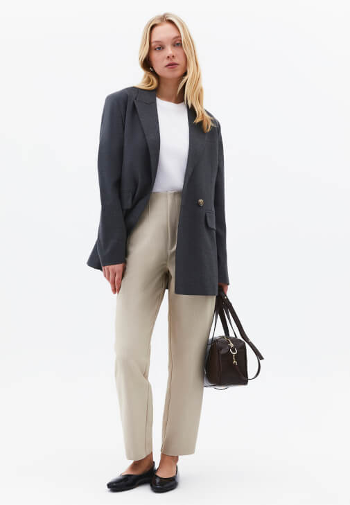 Bej Ultra Yüksek Bel Carrot-Fit Pantolon