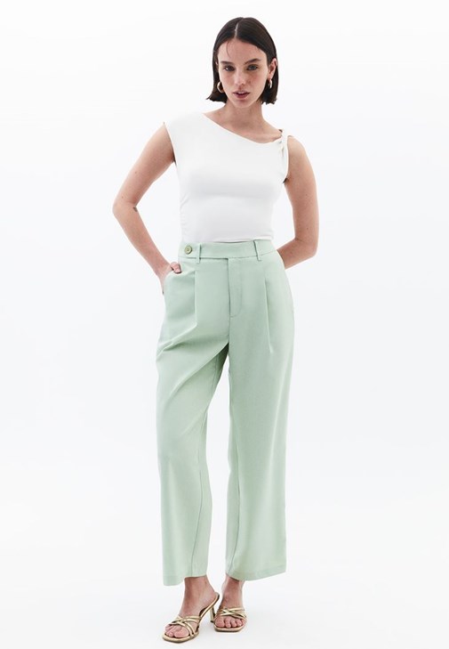 Yeşil Yüksek Bel Straight-Fit Pantolon