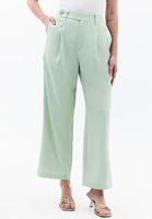 Bayan Yeşil Yüksek Bel Straight-Fit Pantolon