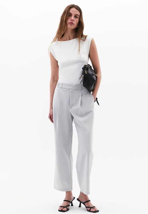 Gri Yüksek Bel Straight-Fit Pantolon