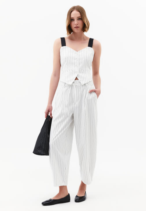 Çok Renkli Çizgili Barrel-Fit Pantolon