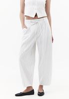 Bayan Çok Renkli Çizgili Barrel-Fit Pantolon